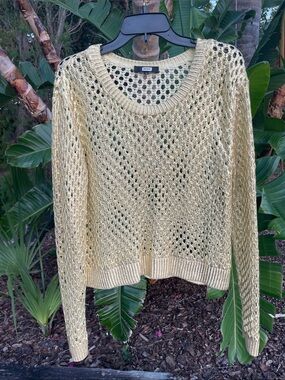 Gold Lurex , crochet, lace, sheer sweater or top